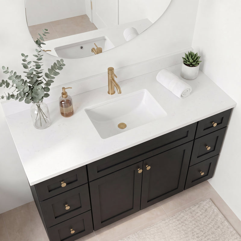 60" Black Shaker Vanity with Pure White Quartz Top