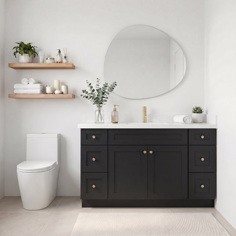 60" Black Shaker Vanity with Pure White Quartz Top
