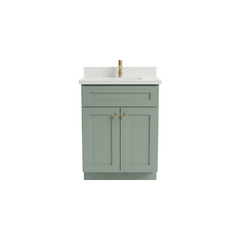 24" Olive Green Shaker Bathroom Vanity with Quartz Top – Single Sink