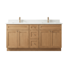 72" White Oak Shaker Bathroom Vanity with Quartz Top – Double Sink