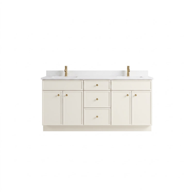 72" Slim Shaker Vanity — Off White, Double Sink