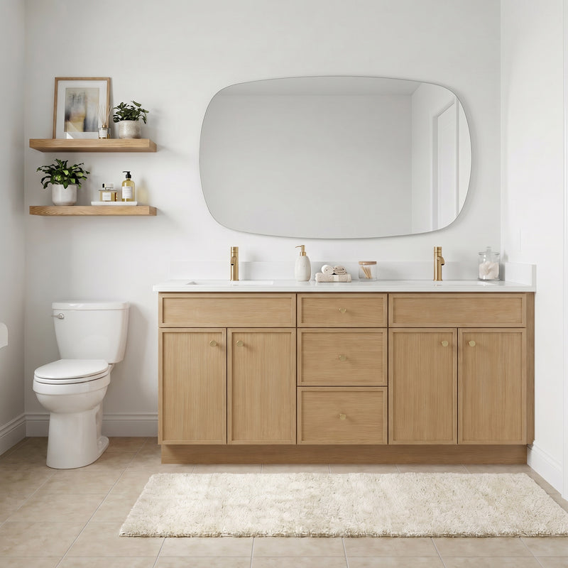 72" Slim Shaker Vanity — White Oak, Double Sink