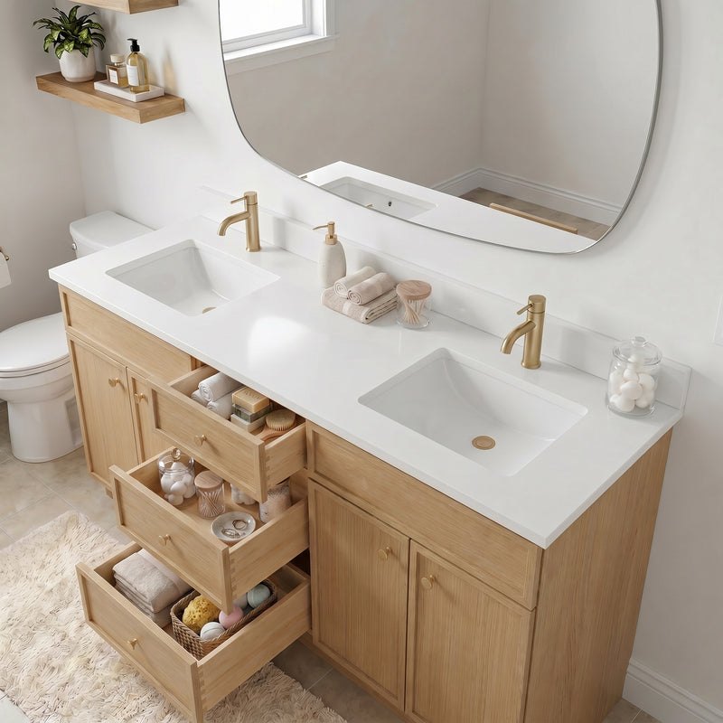 72" Slim Shaker Vanity — White Oak, Double Sink