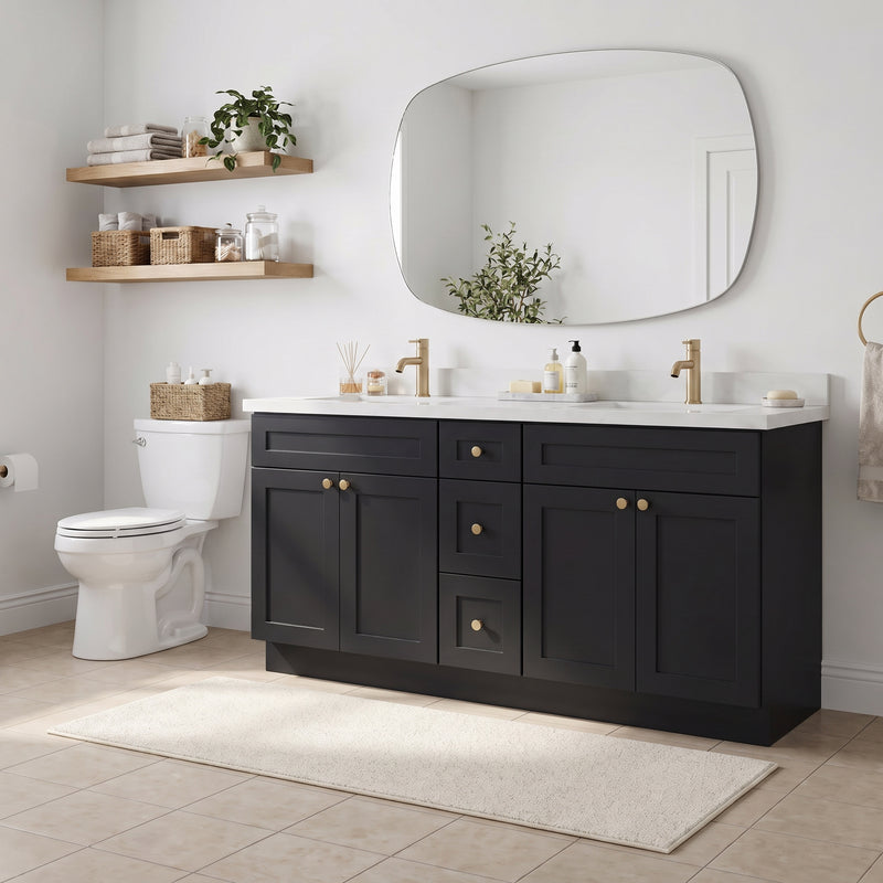 72" Black Shaker Double Vanity with Pure White Quartz Top