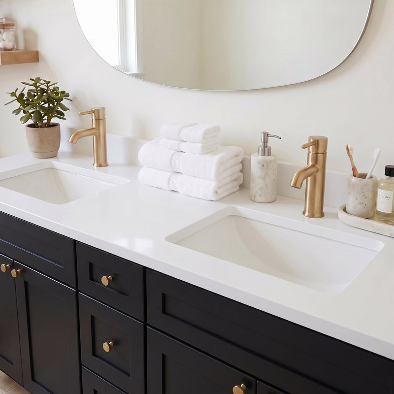 72" Black Shaker Double Vanity with Pure White Quartz Top