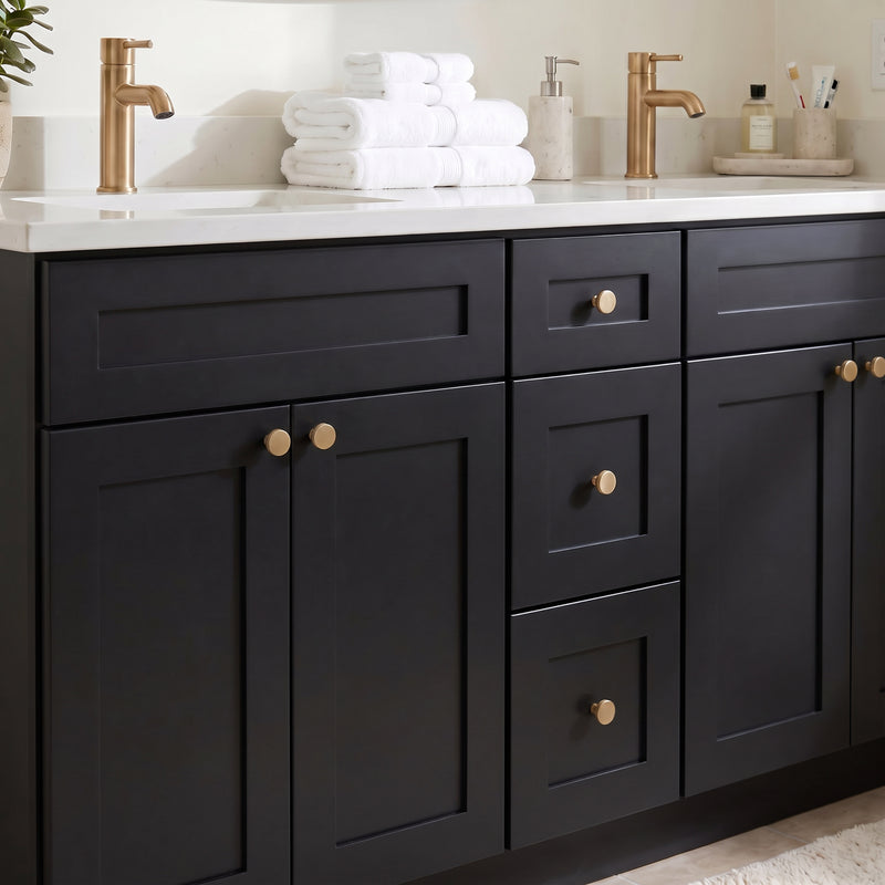 72" Black Shaker Double Vanity with Pure White Quartz Top