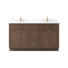 60" Coffee Bean Shaker Bathroom Vanity with Quartz Top – Double Sink