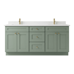 72" Olive Green Shaker Bathroom Vanity with Quartz Top – Double Sink
