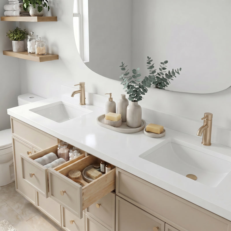 84" Slim Shaker Vanity — Off White, 6 Drawers