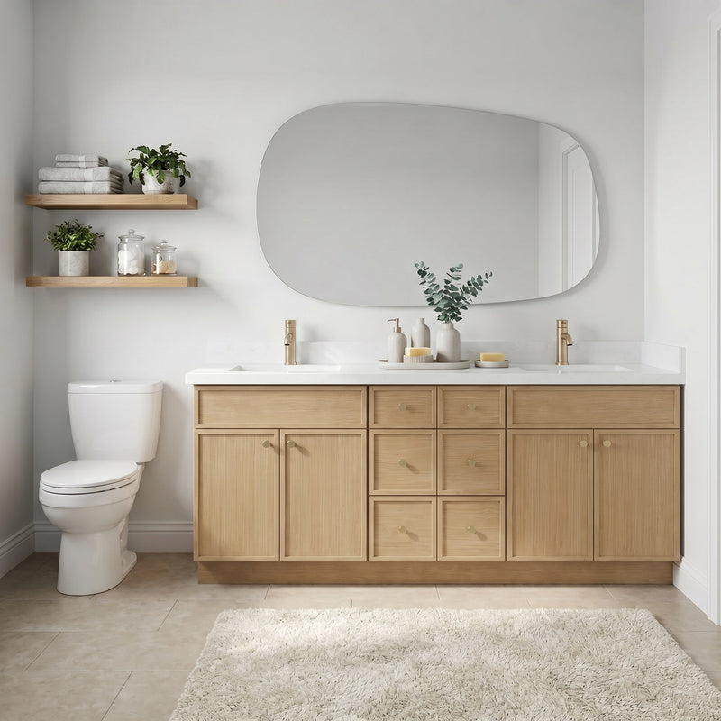 84" Slim Shaker Vanity — White Oak, 6 Drawers