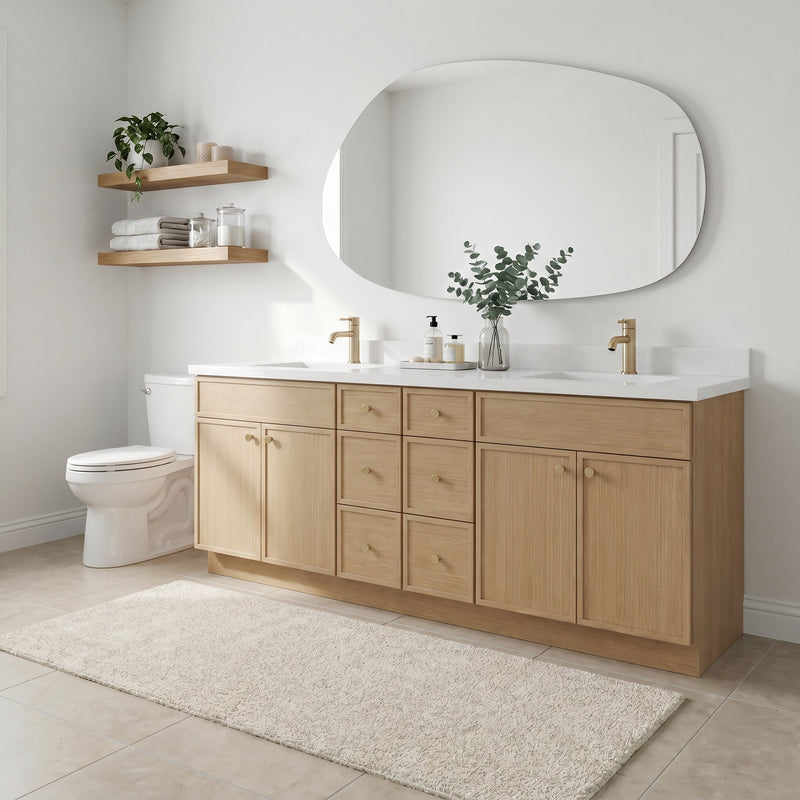 84" Slim Shaker Vanity — White Oak, 6 Drawers