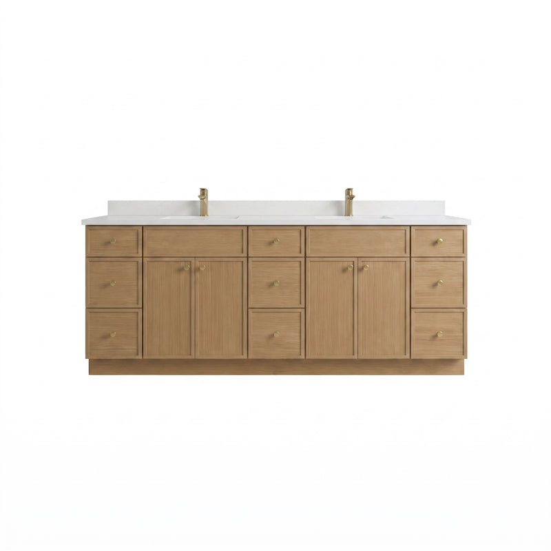 84" Slim Shaker Vanity — White Oak, 9 Drawers