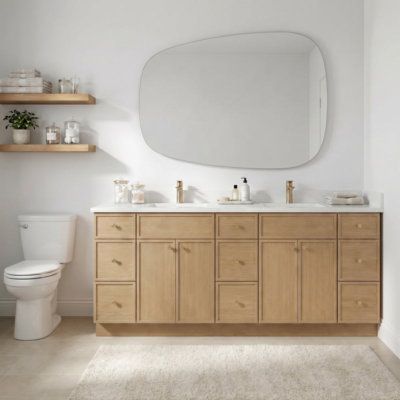 84" Slim Shaker Vanity — White Oak, 9 Drawers