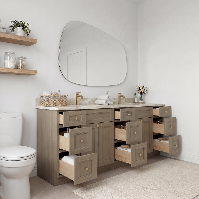 84" Willowdale Vanity — 6 Drawers with Cream Quartzite Top