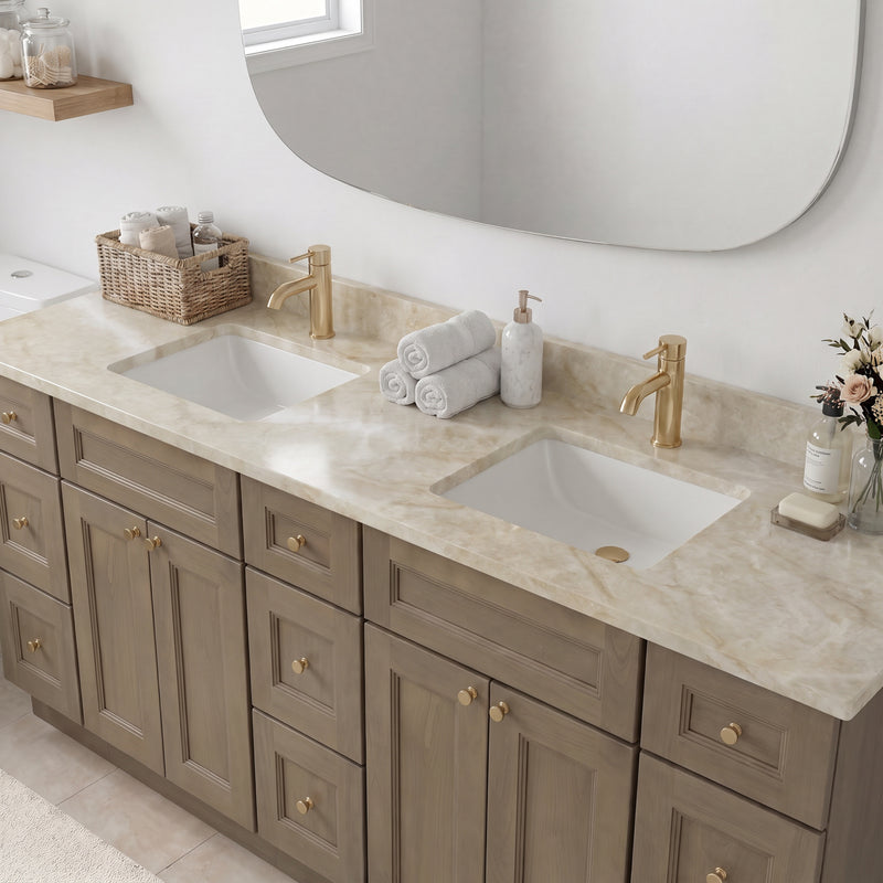 84" Willowdale Vanity — 6 Drawers with Cream Quartzite Top