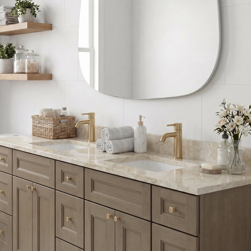 84" Willowdale Vanity — 6 Drawers with Cream Quartzite Top