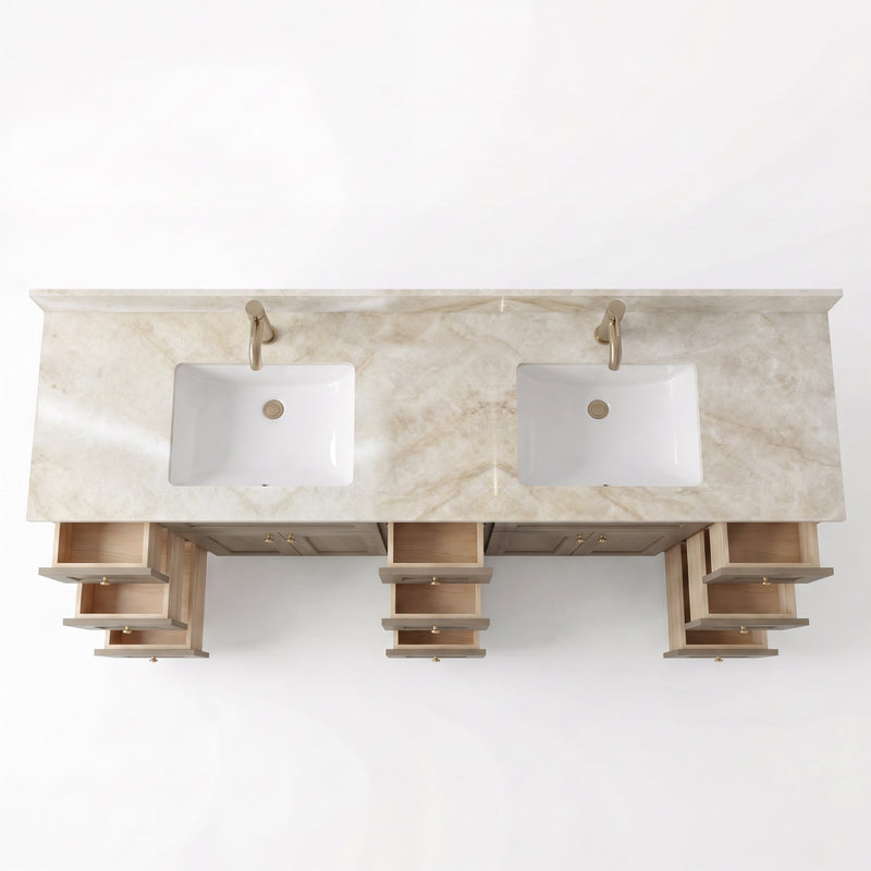 84" Willowdale Vanity — 6 Drawers with Cream Quartzite Top