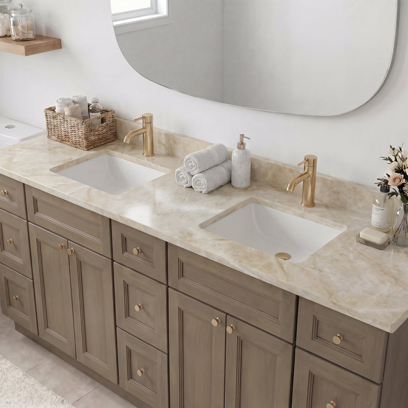 84" Willowdale Vanity — 9 Drawers with Cream Quartzite Top