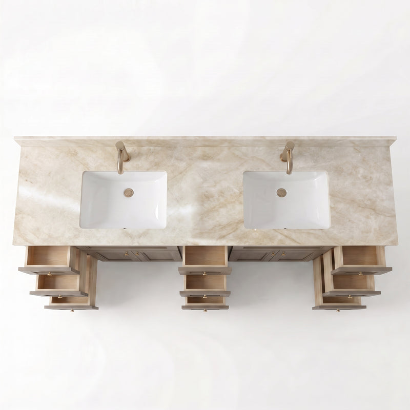 84" Willowdale Vanity — 9 Drawers with Cream Quartzite Top