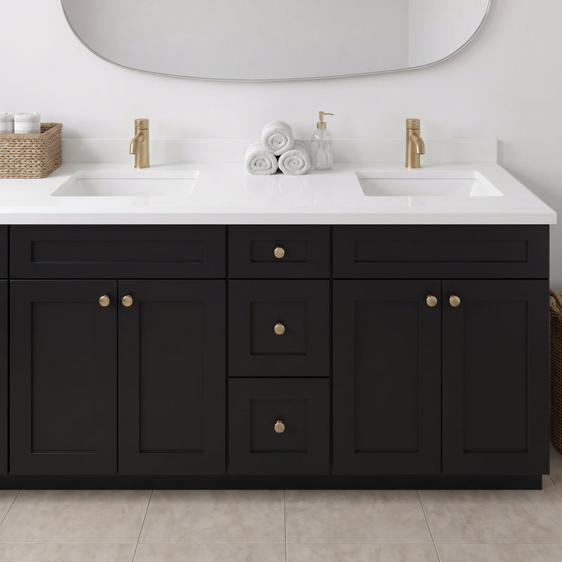 84" Black Shaker Vanity — 9 Drawers with Pure White Quartz Top