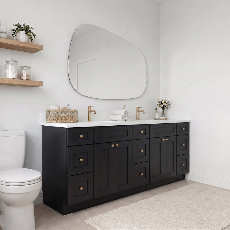 84" Black Shaker Vanity — 9 Drawers with Pure White Quartz Top