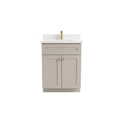 24" Taupe Shaker Bathroom Vanity with Quartz Top – Single Sink