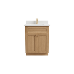 24" White Oak Shaker Bathroom Vanity with Quartz Top – Single Sink