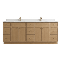 84" White Oak Slim Shaker Bathroom Vanity with Quartz Top – 9 Drawers