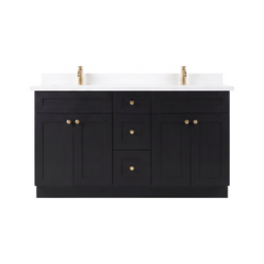 60" Slim Shaker Bathroom Vanity – Black – Double Sink