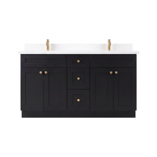 60" Slim Shaker Bathroom Vanity – Black – Double Sink