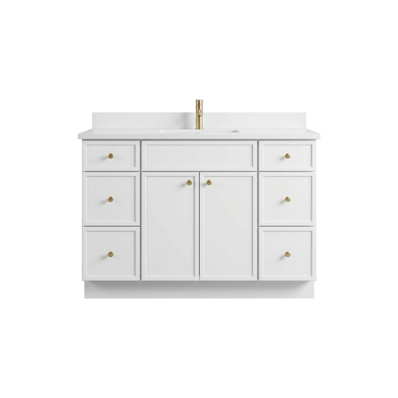 48" White Slim Shaker Bathroom Vanity with Quartz Top