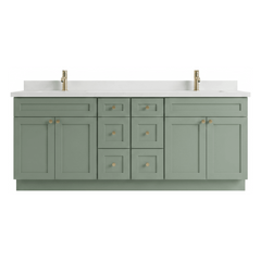 84" Olive Green Shaker Bathroom Vanity with Quartz Top – Double Sink