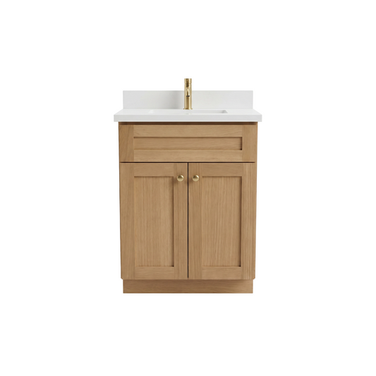 24 inch White Oak Shaker Vanity – Single Sink