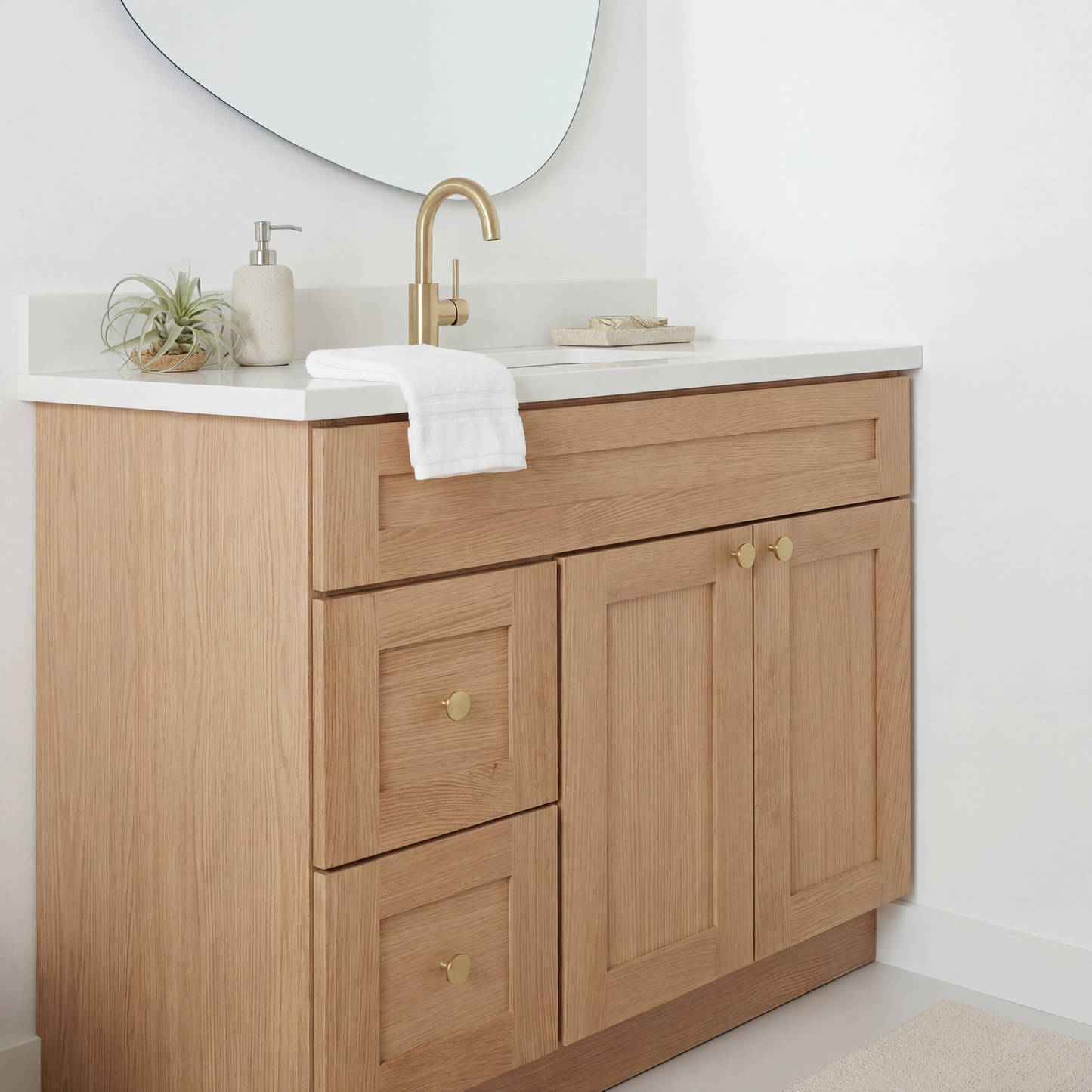 36" White Oak Shaker Vanity – Single Sink