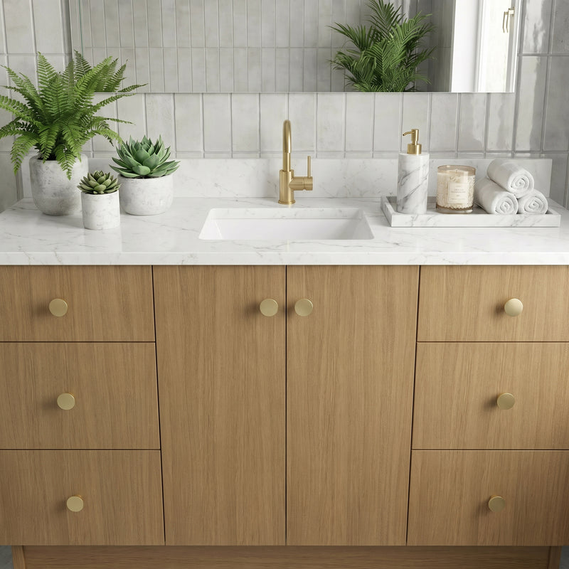 60" Sahara Oak European Vanity with Quartz Top – Single Sink
