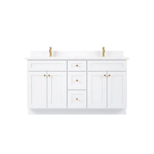 60" White Shaker Vanity – Double Sink