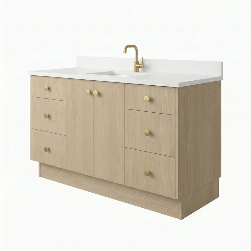 60" Desert Oak European Vanity with Quartz Top – Single Sink