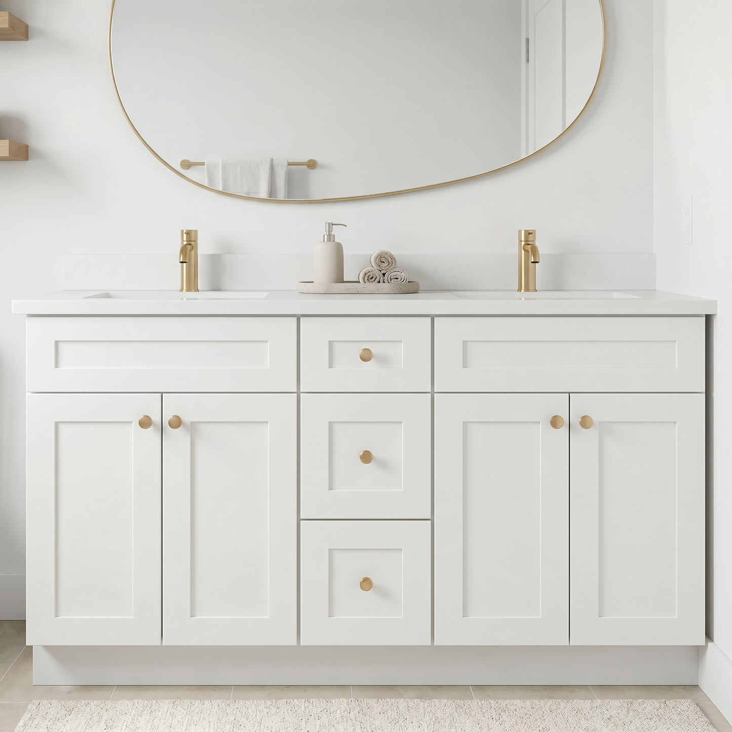 60" White Shaker Vanity – Double Sink
