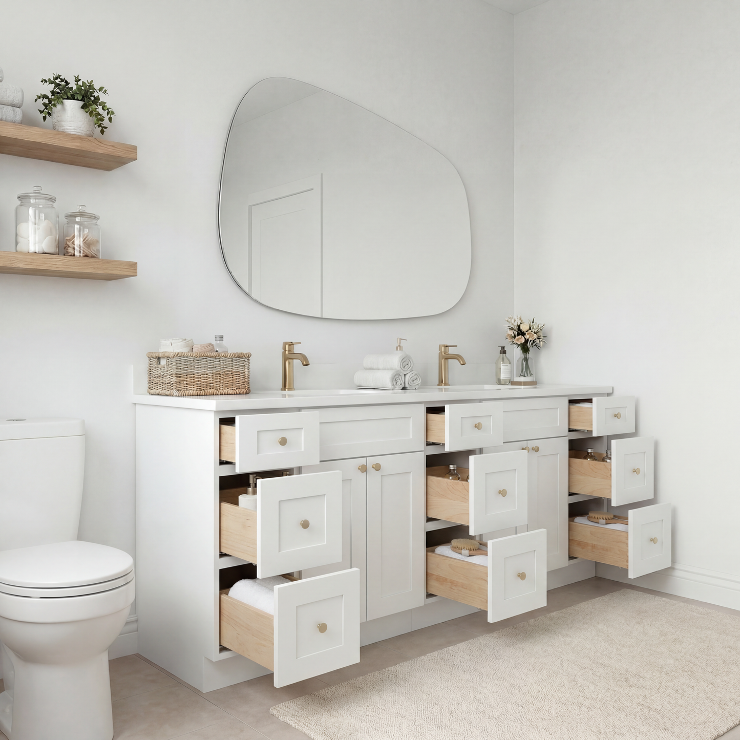 84" White Shaker Vanity – Double Sink
