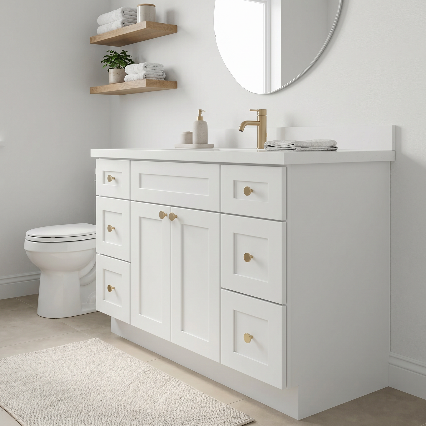 48" White Shaker Vanity – Single Sink