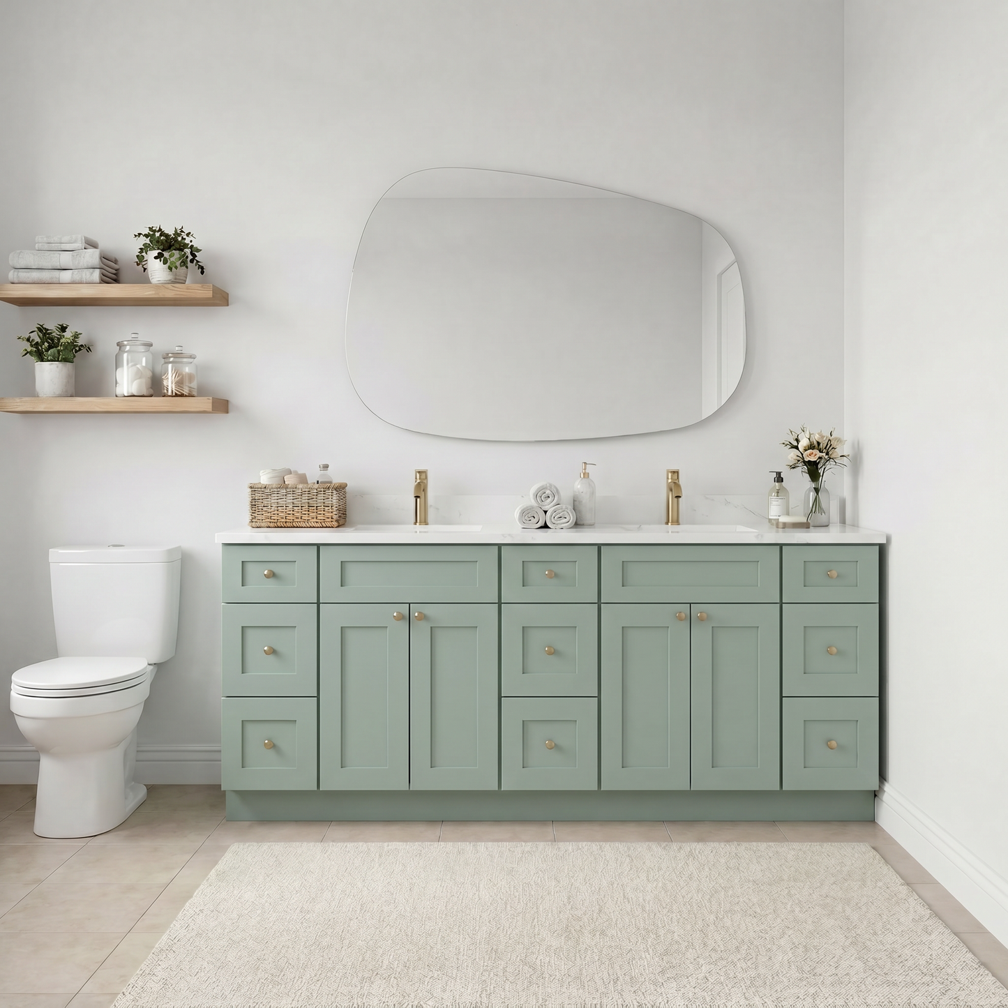 84" Olive Green Shaker Vanity – Double Sink