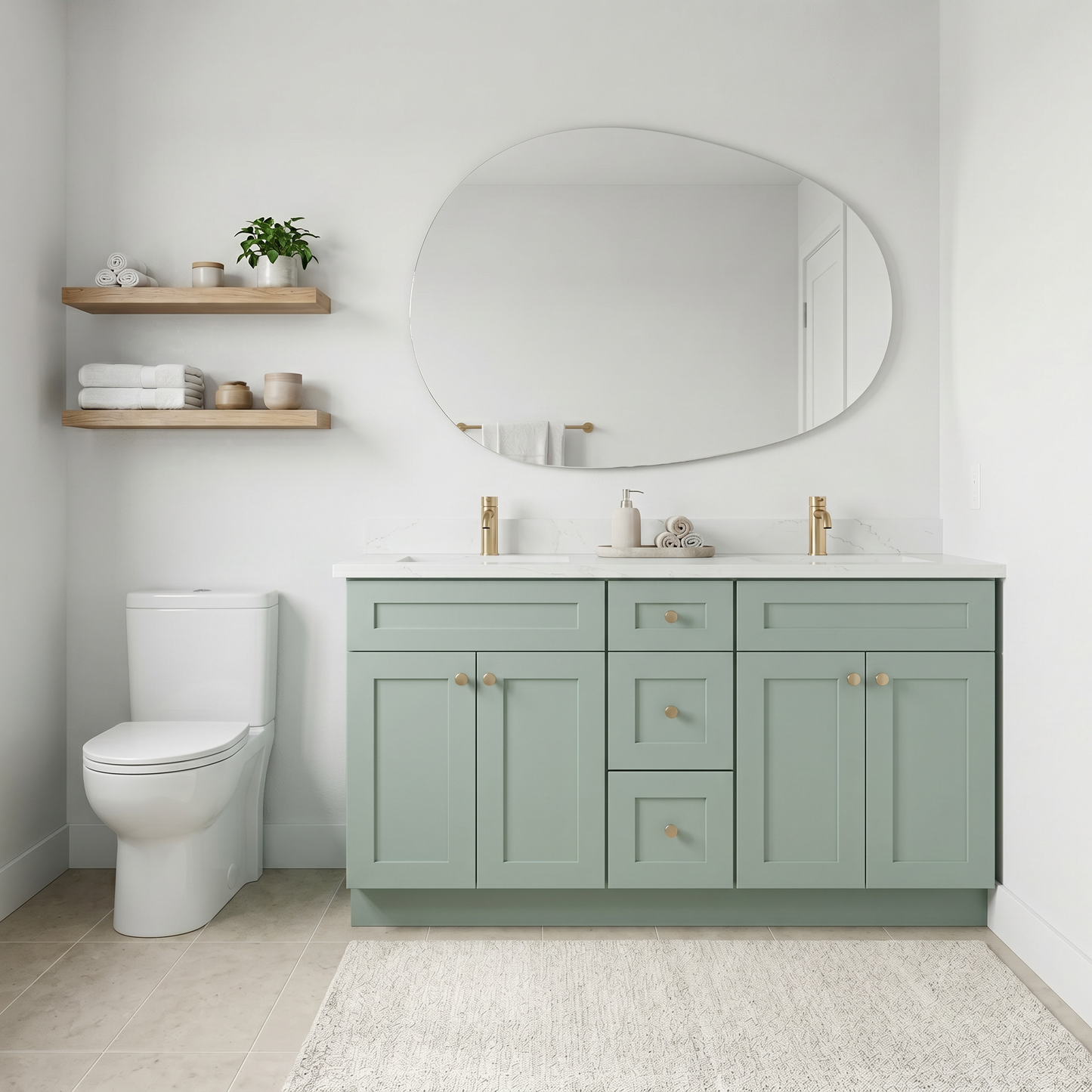 60" Olive Green Shaker Vanity – Double Sink