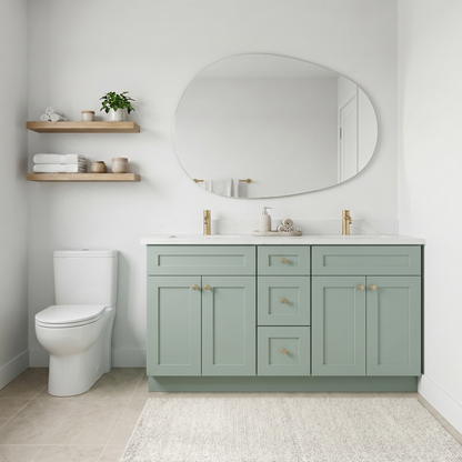 60" Olive Green Shaker Vanity – Double Sink