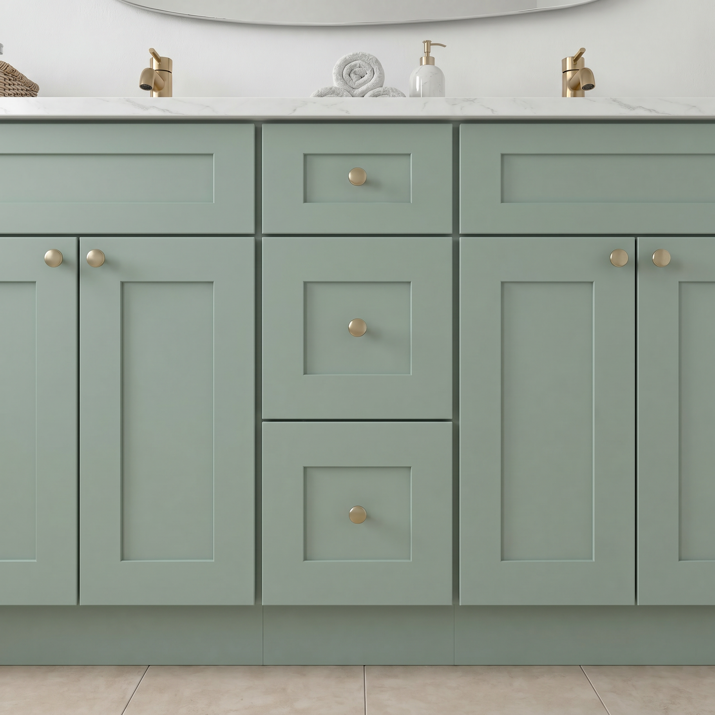 84" Olive Green Shaker Vanity – Double Sink