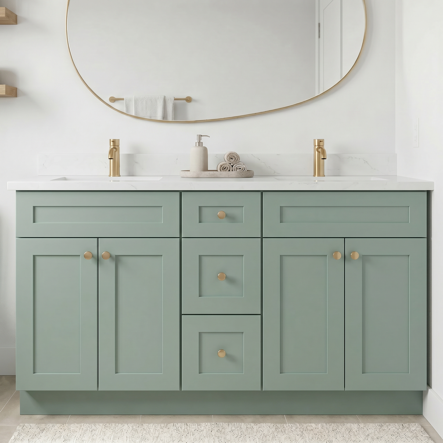 60" Olive Green Shaker Vanity – Double Sink