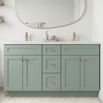60" Olive Green Shaker Vanity – Double Sink