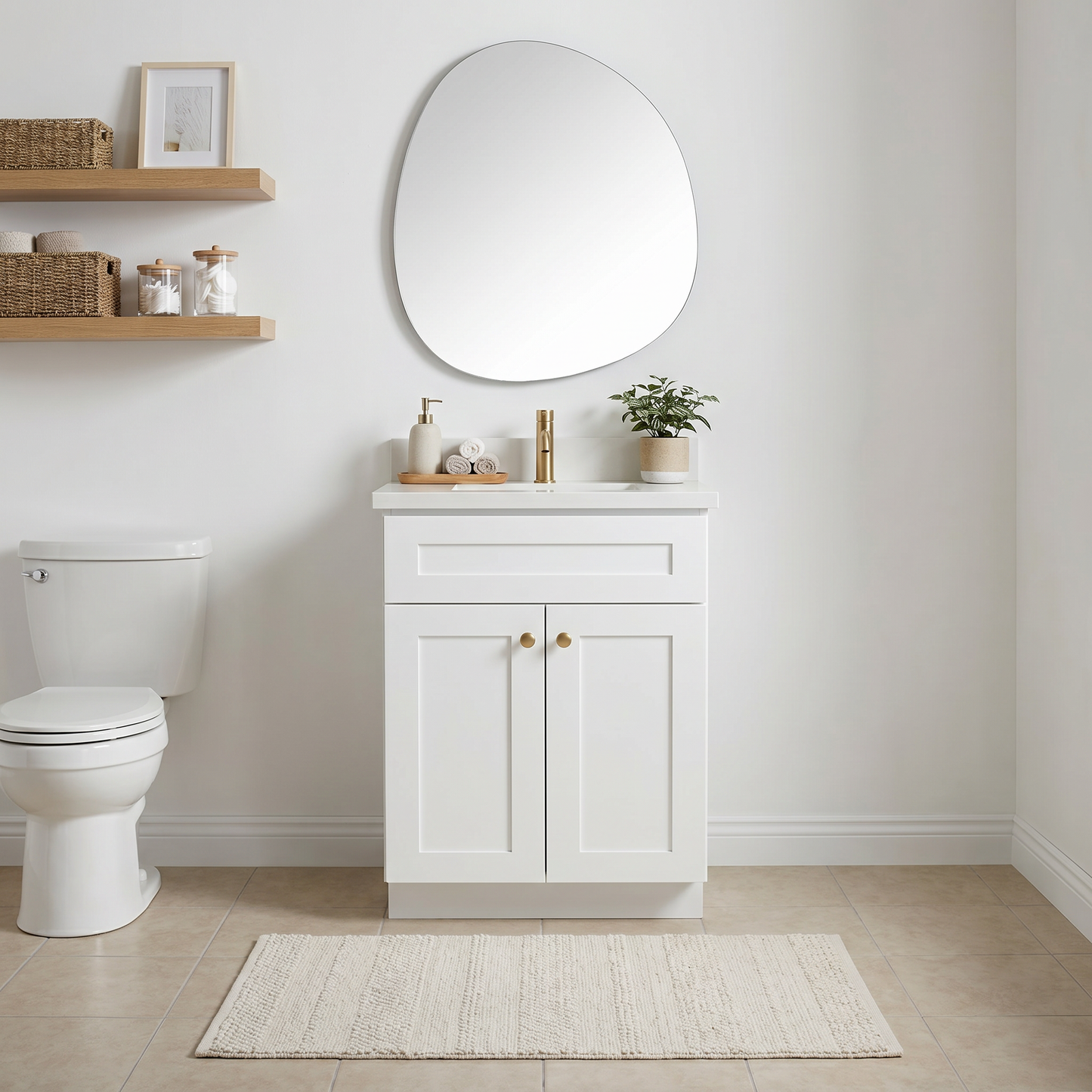24" White Shaker Vanity – Single Sink