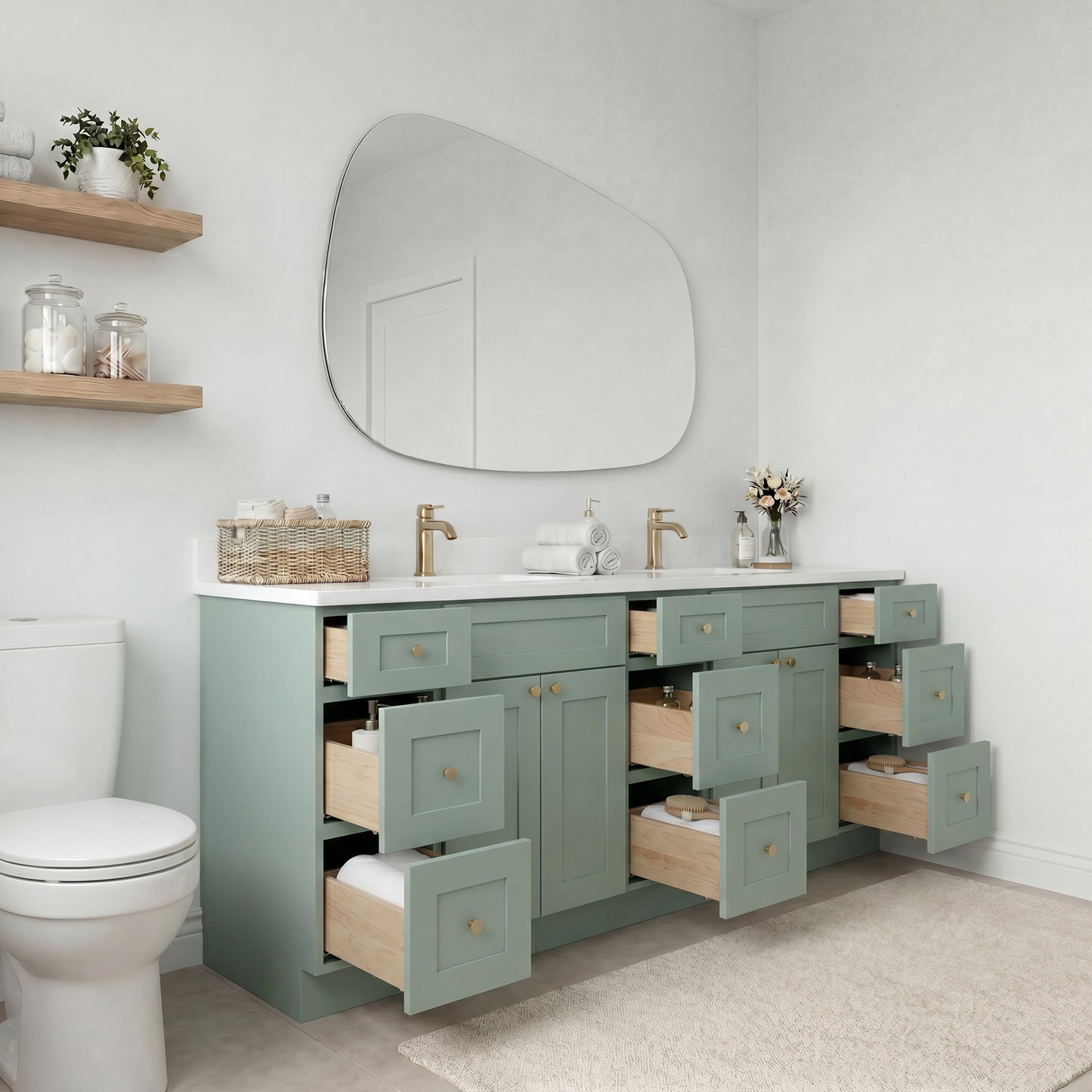 84" Olive Green Shaker Vanity – Double Sink