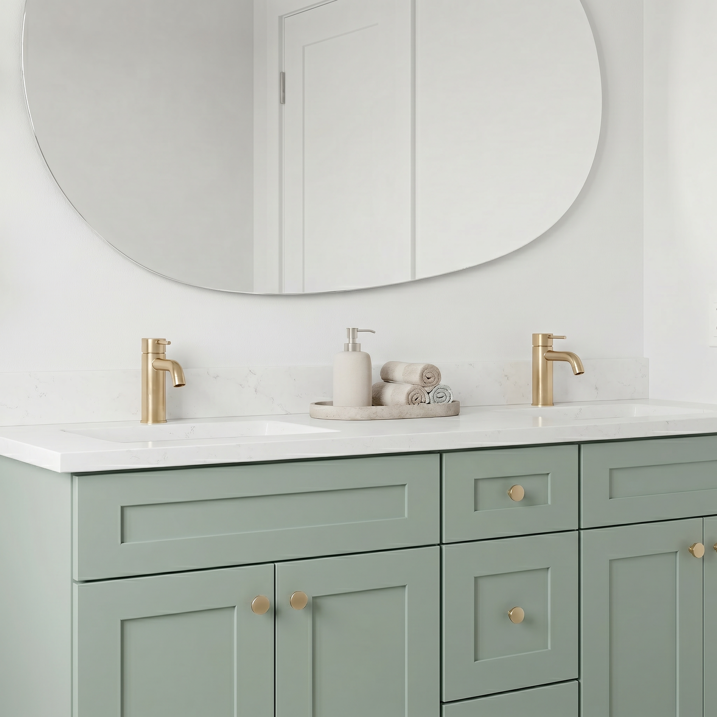 60" Olive Green Shaker Vanity – Double Sink