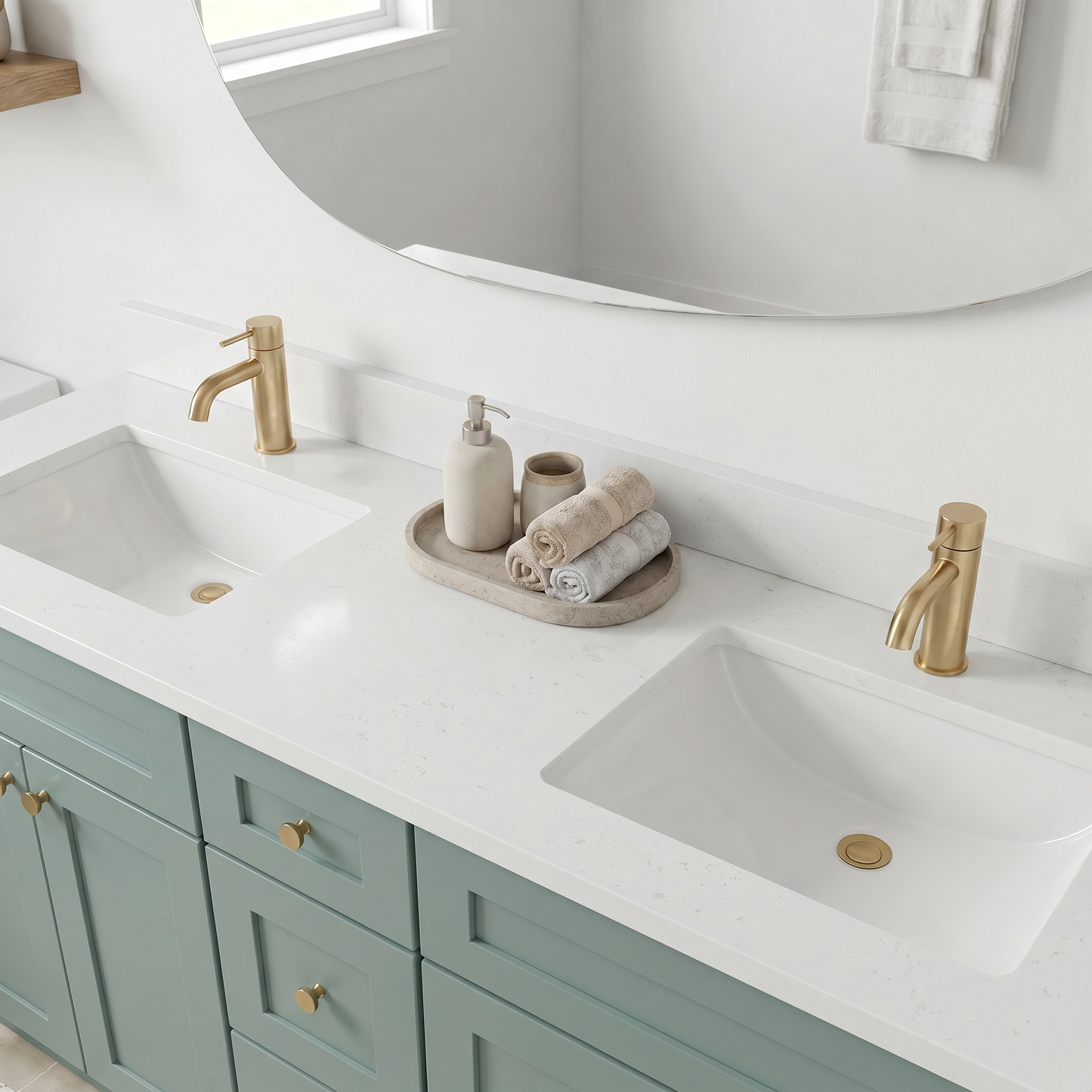 60" Olive Green Shaker Vanity – Double Sink